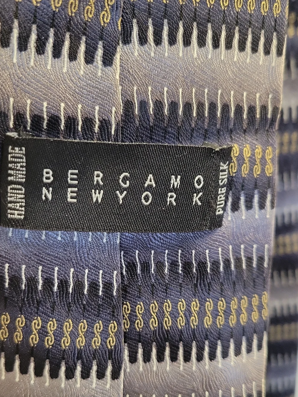 Bergamo New York Men's Patterned Black and Gray Hand Made Silk Tie .